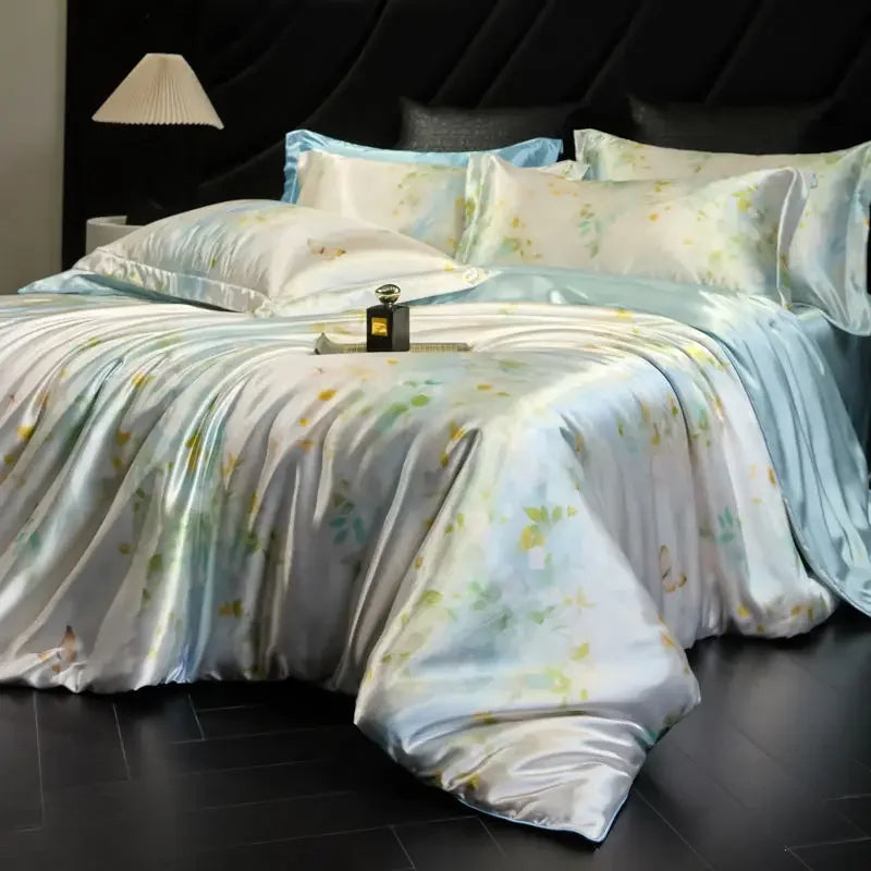 Sea Glass Daylilt Soft Horizon printed silk-blend bedding set