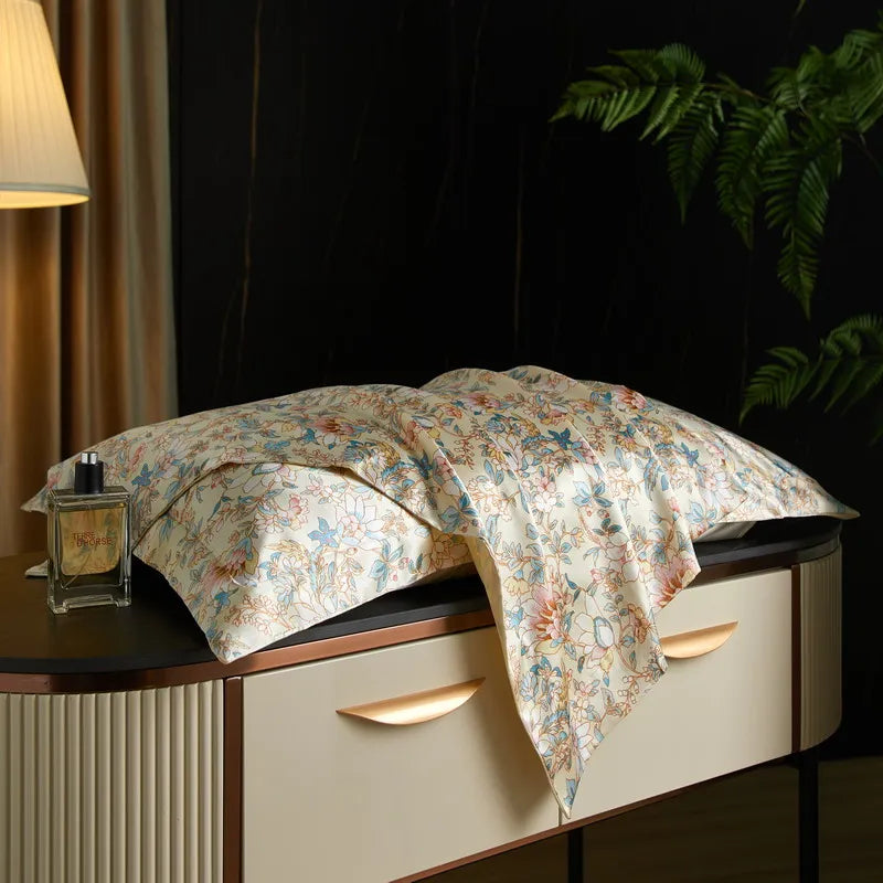 Cream Bouquet print on the Daylilt Meadow Drift silk-blend pillowcase pair