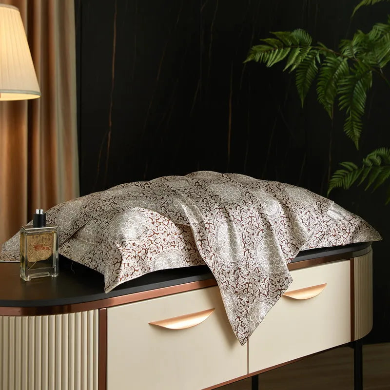 Sand Meadow print on the Daylilt Meadow Drift silk-blend pillowcase pair