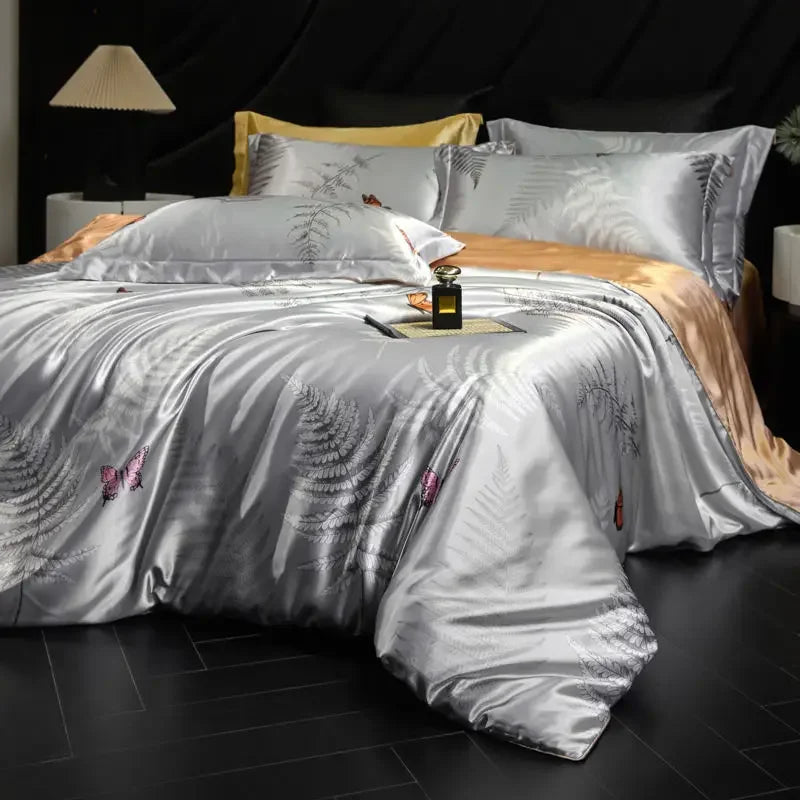 Silver Cloud Daylilt Soft Horizon printed silk-blend bedding set