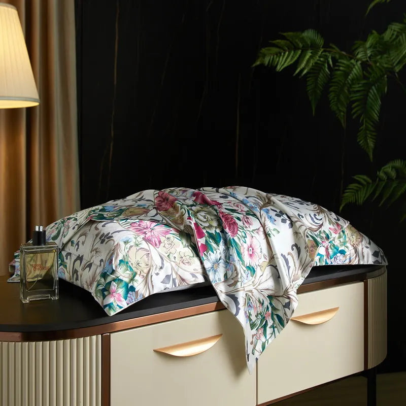 Mint Bouquet print on the Daylilt Meadow Drift silk-blend pillowcase pair