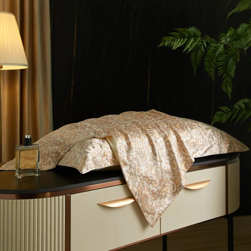 Champagne Botanical print on the Daylilt Meadow Drift silk-blend pillowcase pair