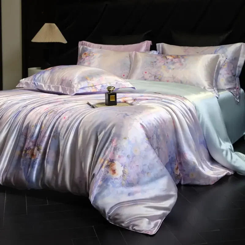 Lilac Mist Daylilt Soft Horizon printed silk-blend bedding set