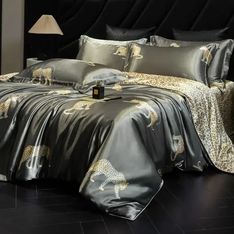 Charcoal Glow Daylilt Soft Horizon printed silk-blend bedding set