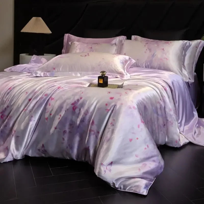 Lavender Haze Daylilt Soft Horizon printed silk-blend bedding set