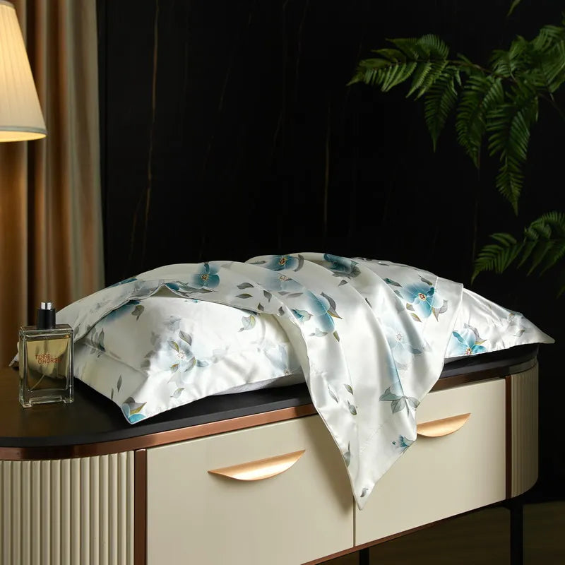 White Willow print on the Daylilt Meadow Drift silk-blend pillowcase pair