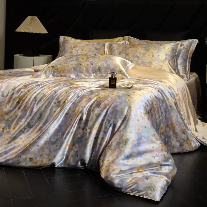 Champagne Prism Daylilt Soft Horizon printed silk-blend bedding set