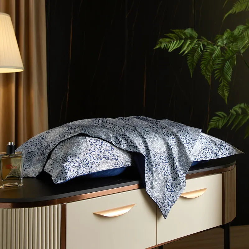 Slate Meadow print on the Daylilt Meadow Drift silk-blend pillowcase pair