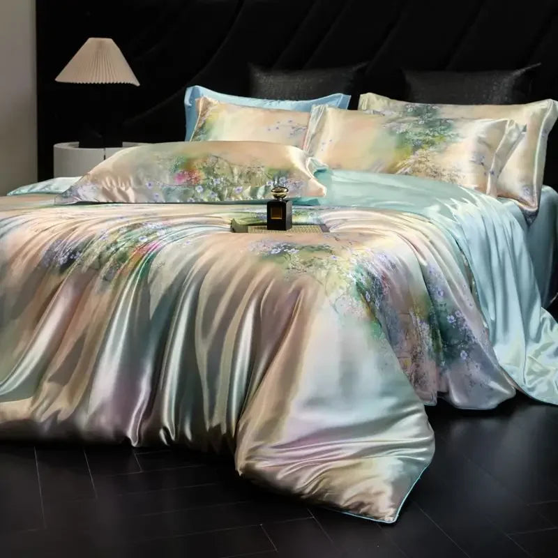 Opal Mint Daylilt Soft Horizon printed silk-blend bedding set