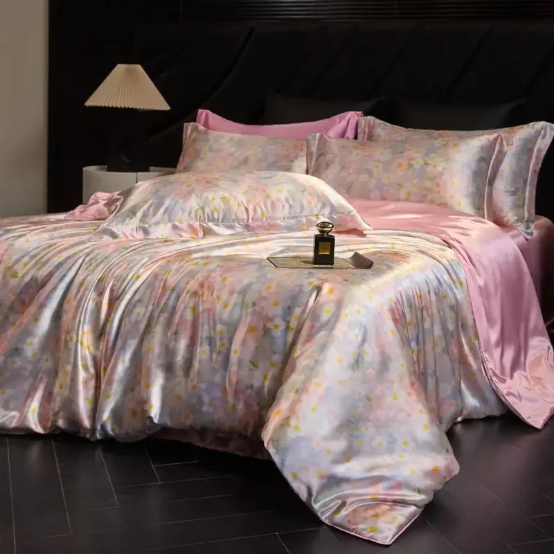 Rose Opal Daylilt Soft Horizon printed silk-blend bedding set