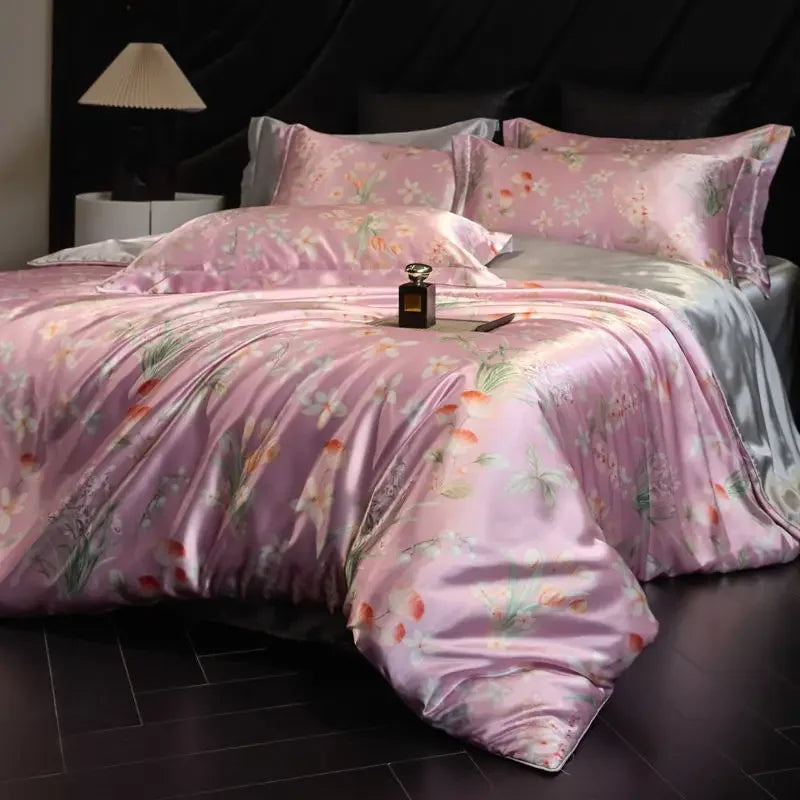 Rose Pearl Daylilt Soft Horizon printed silk-blend bedding set