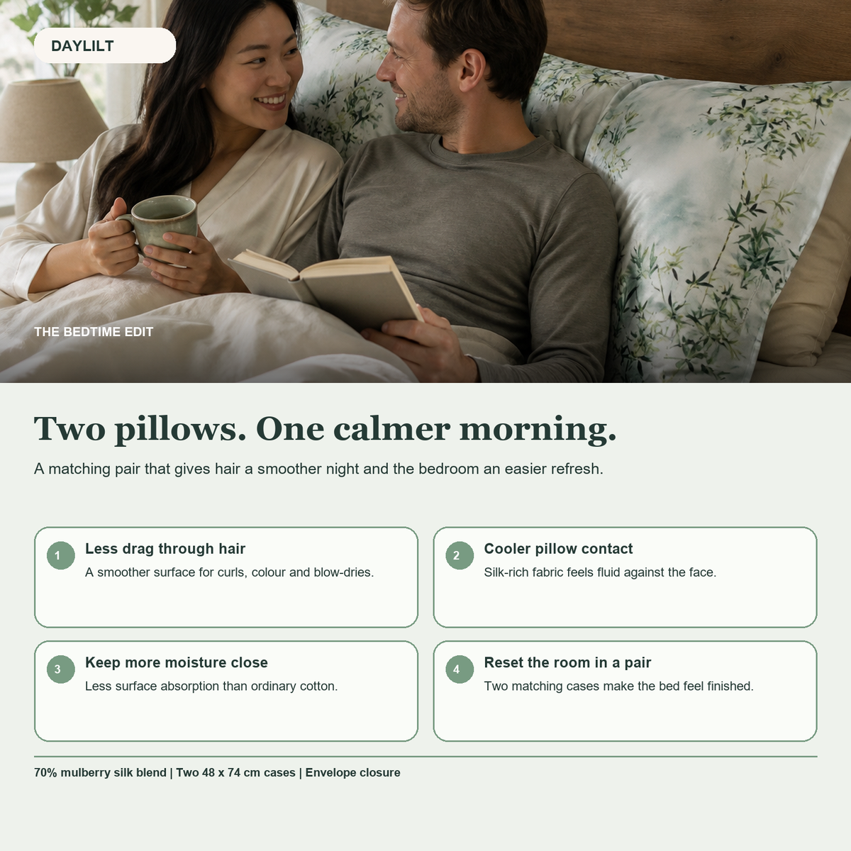 Meadow Drift silk blend pillowcase pair benefits and product details